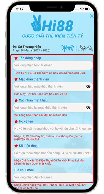Bước 2: Điền đầy đủ thông tin hệ thống yêu cầu.